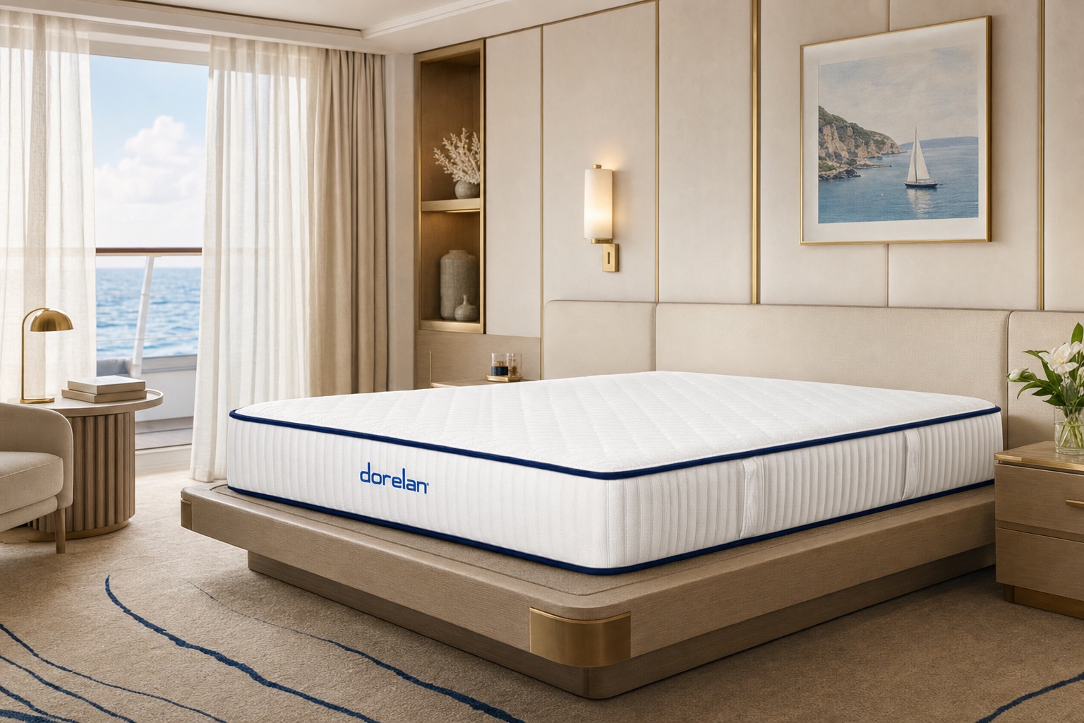 Ultra-Tranquility Classic mattress styled in a luxury Oceania-style cruise suite